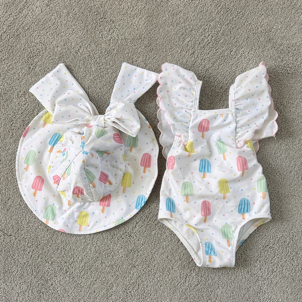 Sal & pimenta Ice Cream Print Kids One Piece with Hat 6m/12m